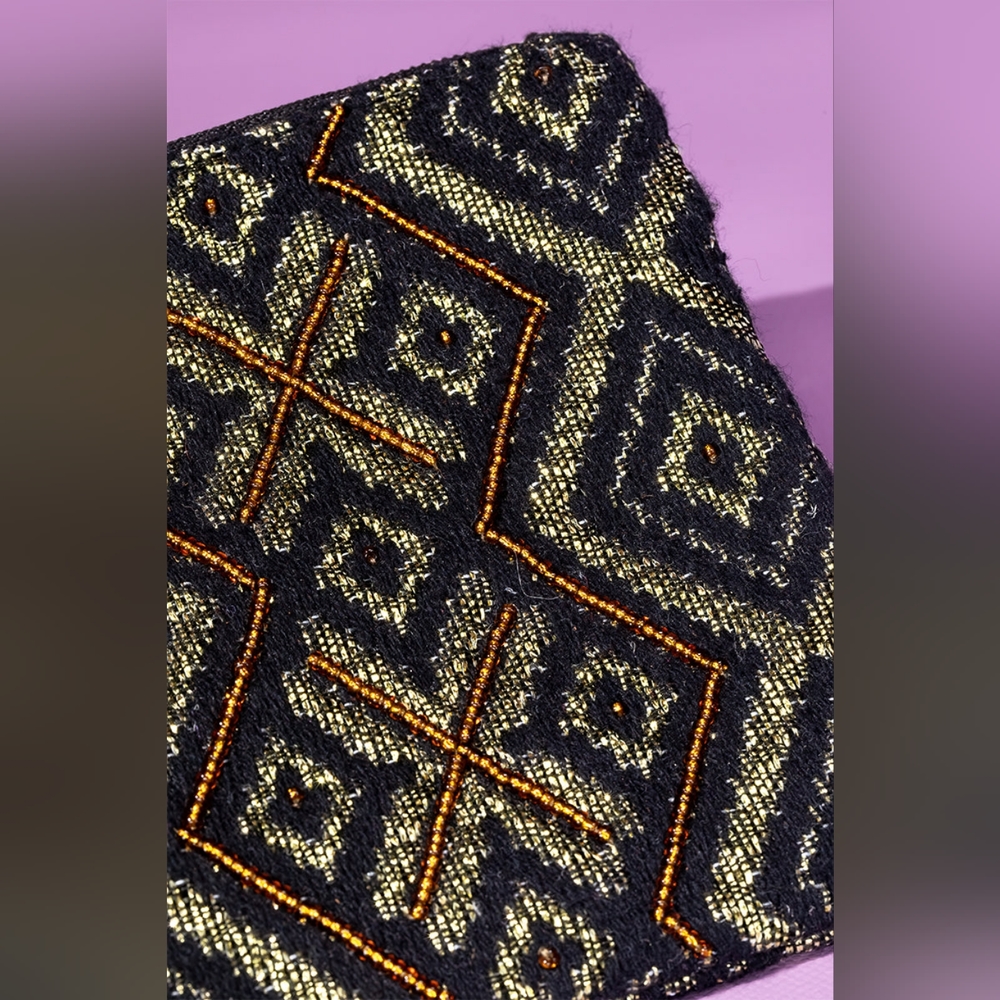 Handmade Hand Beaded Wristlet Clutch - Ethnic Inspired Design - Dyed Fine Cotton - Picture 5 of 7